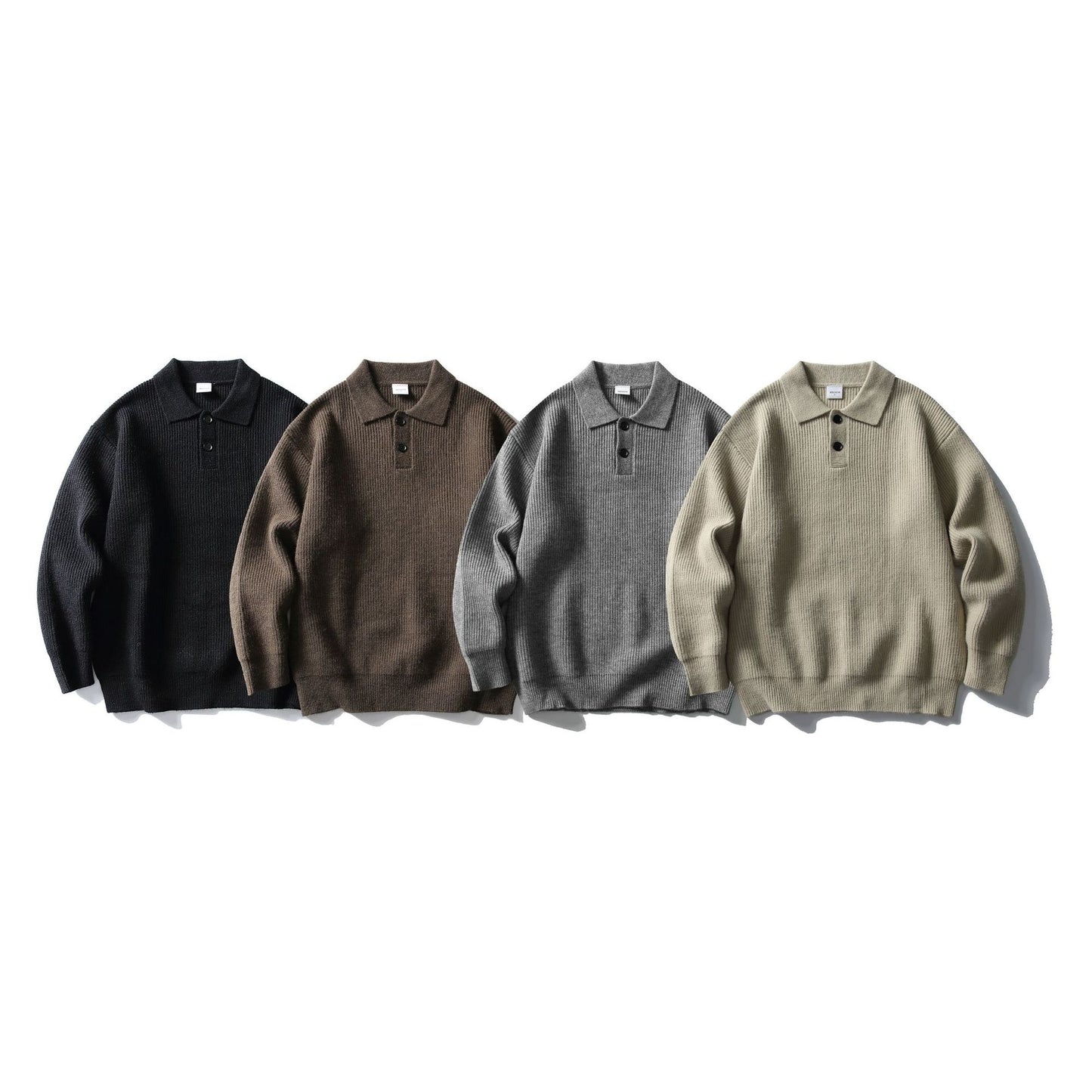 Preppy Style Simple Solid Color Loose Polo Neck Pullover Sweater