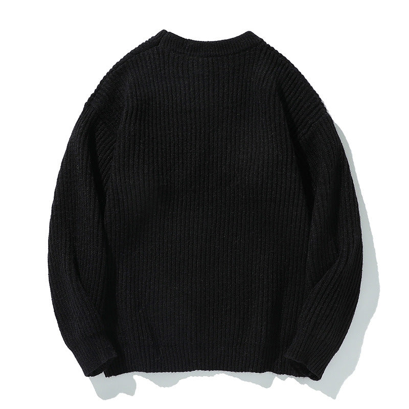 Long Sleeve Zipper Pocket Crew Neck  Knit Sweater