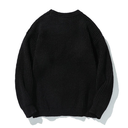 Long Sleeve Zipper Pocket Crew Neck  Knit Sweater
