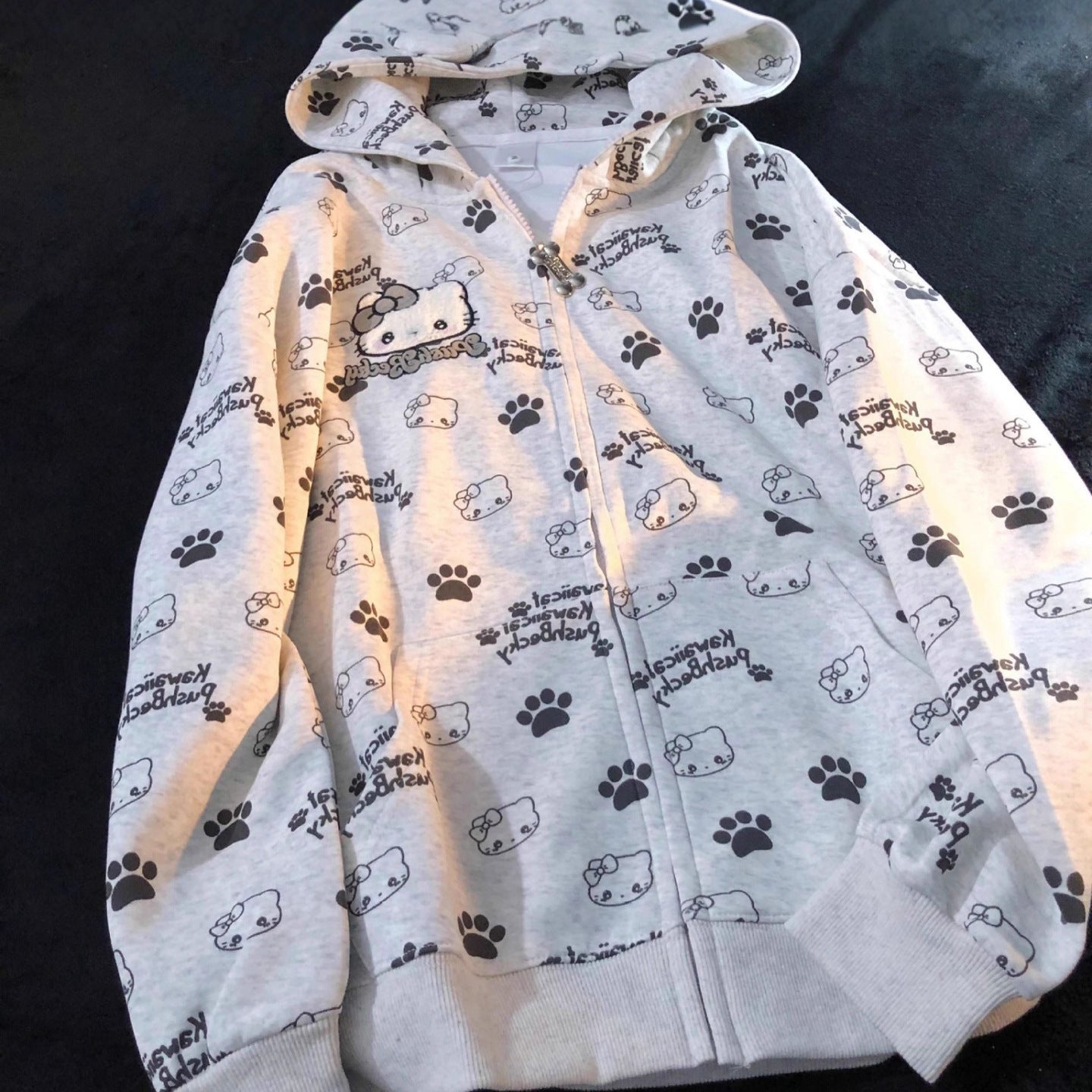 Casual Loose Cardigan Sweater with Cute Cat Embroidery for Women