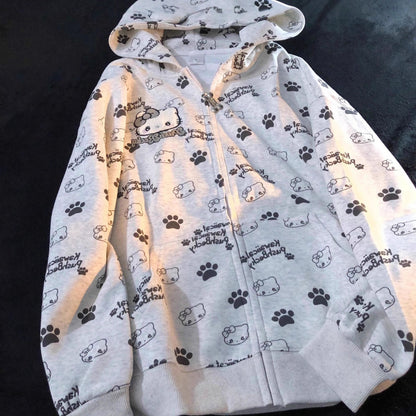 Casual Loose Cardigan Sweater with Cute Cat Embroidery for Women