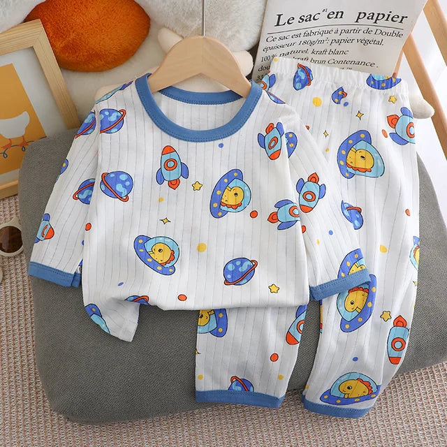 New Summer Children's Long-sleeved Trousers Home Clothes Set Cotton Underwear Baby Thin Pajamas Children Clothing