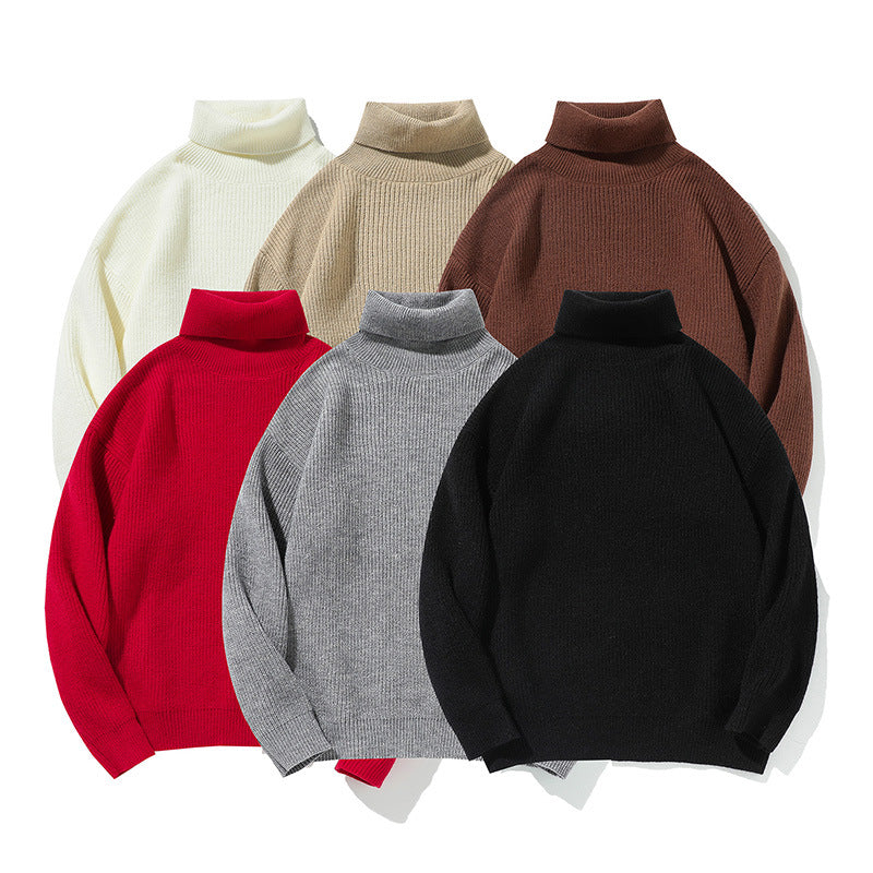 Simple Solid Color High Neck Sweater Unisex Loose Casual Basic