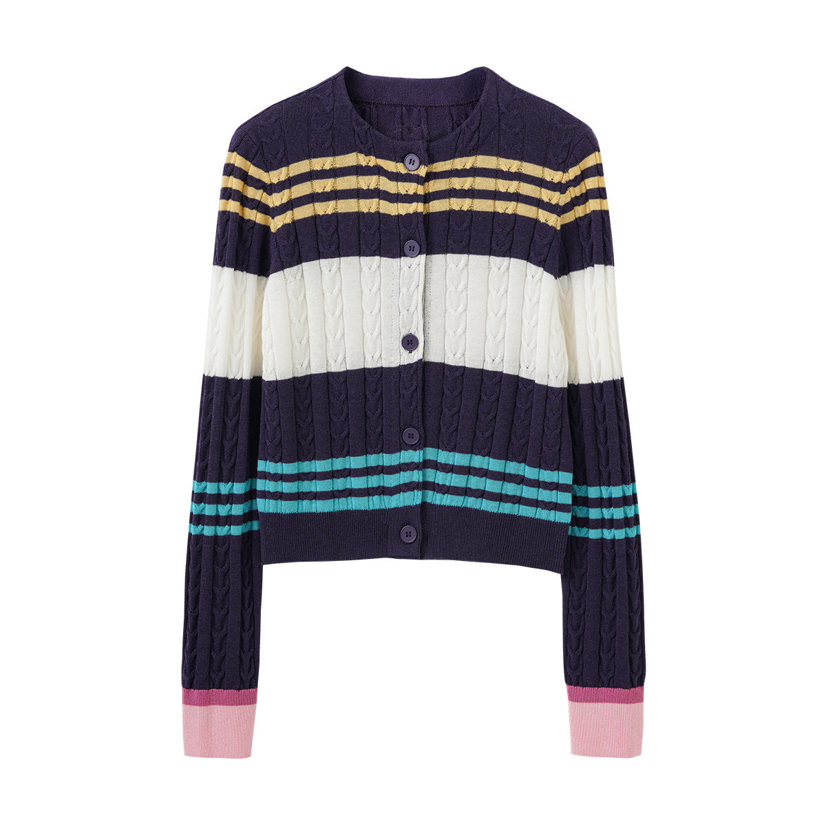 Color Block Stripe Knit Cardigan Women Loose Long Sleeve Wool Blend Soft Outerwear
