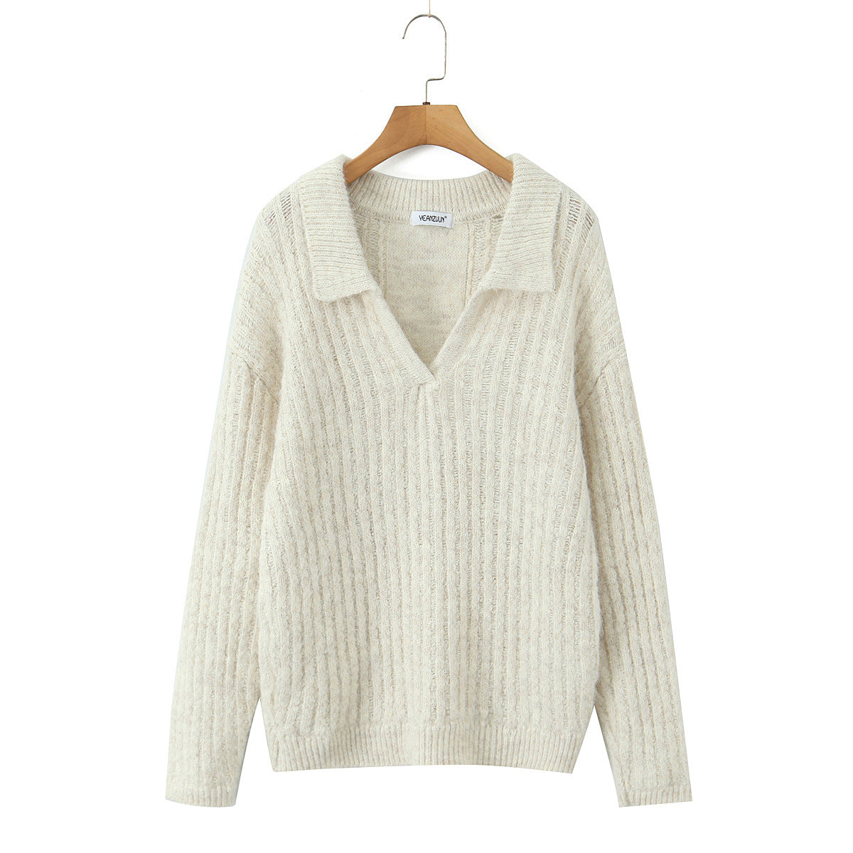 V-neck long sleeved loose casual knitted sweater
