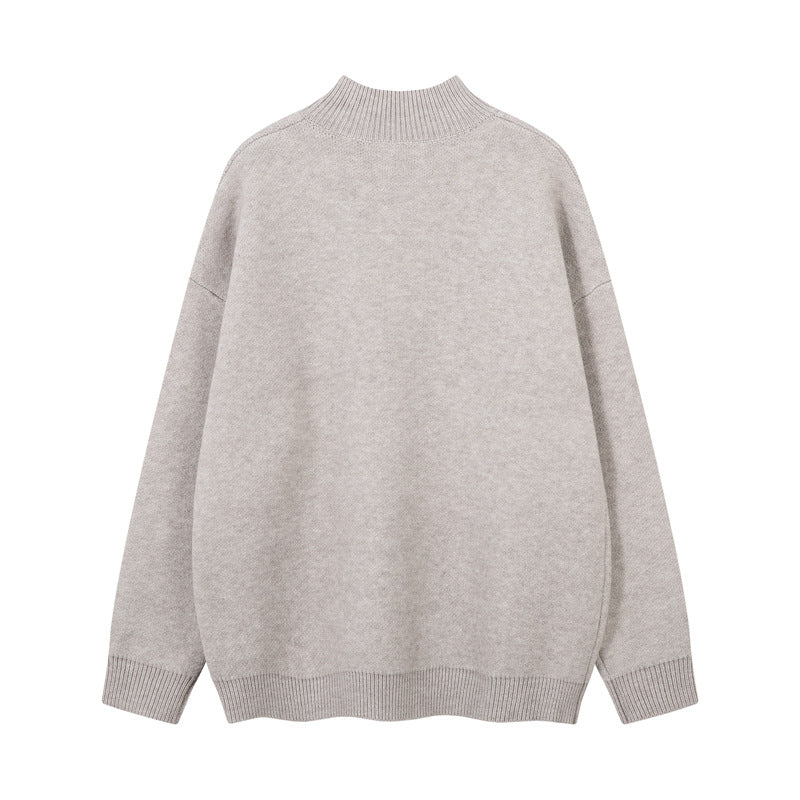 Original High Street Streetwear Cool Dual-Zipper Decorative Design Stand Collar  Lazy Style Sweater