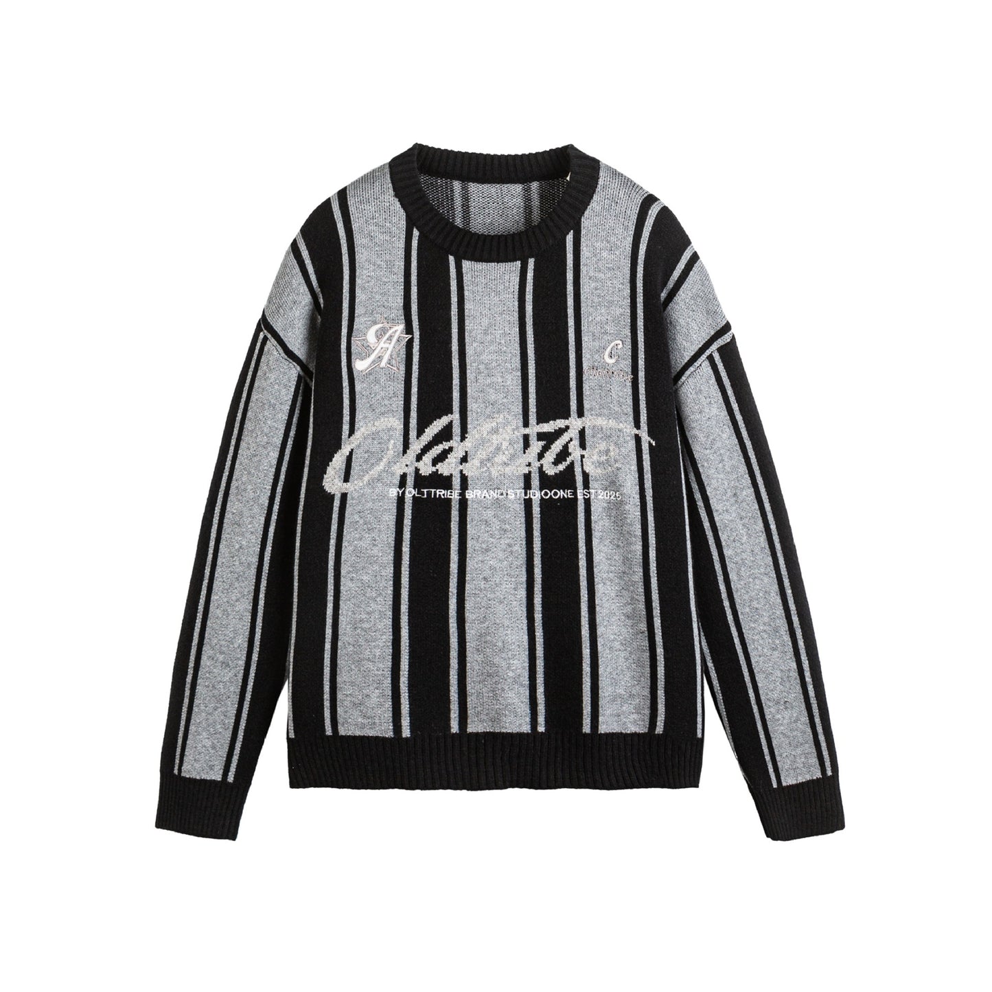 Sporty College Style Color-Blocked Letter Jacquard Loose Knit Sweater