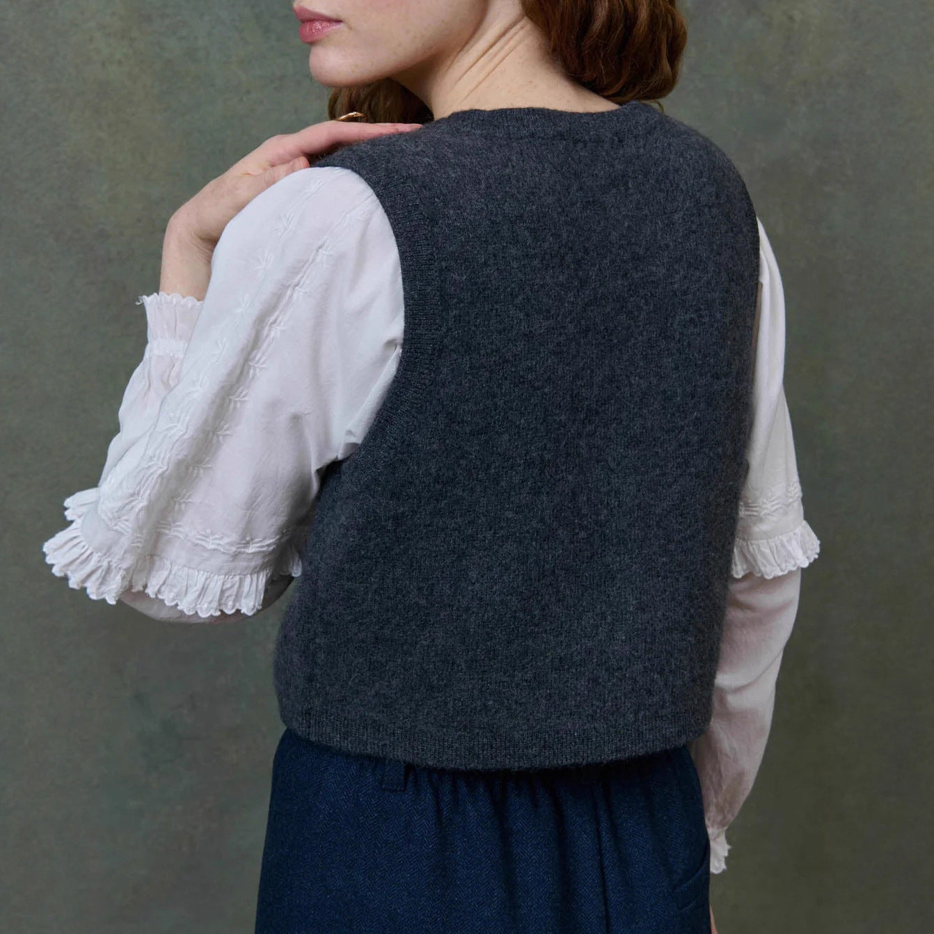 Lace Knit Vest with Floral Embroidery V-Neck Sleeveless Cardigan Slim Fit Knit Top