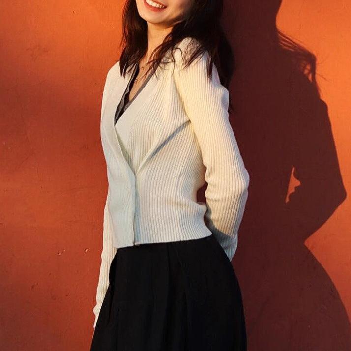 Sweater Knit Vest Set for Women, Wool Blend, V-Neck Cardigan Top