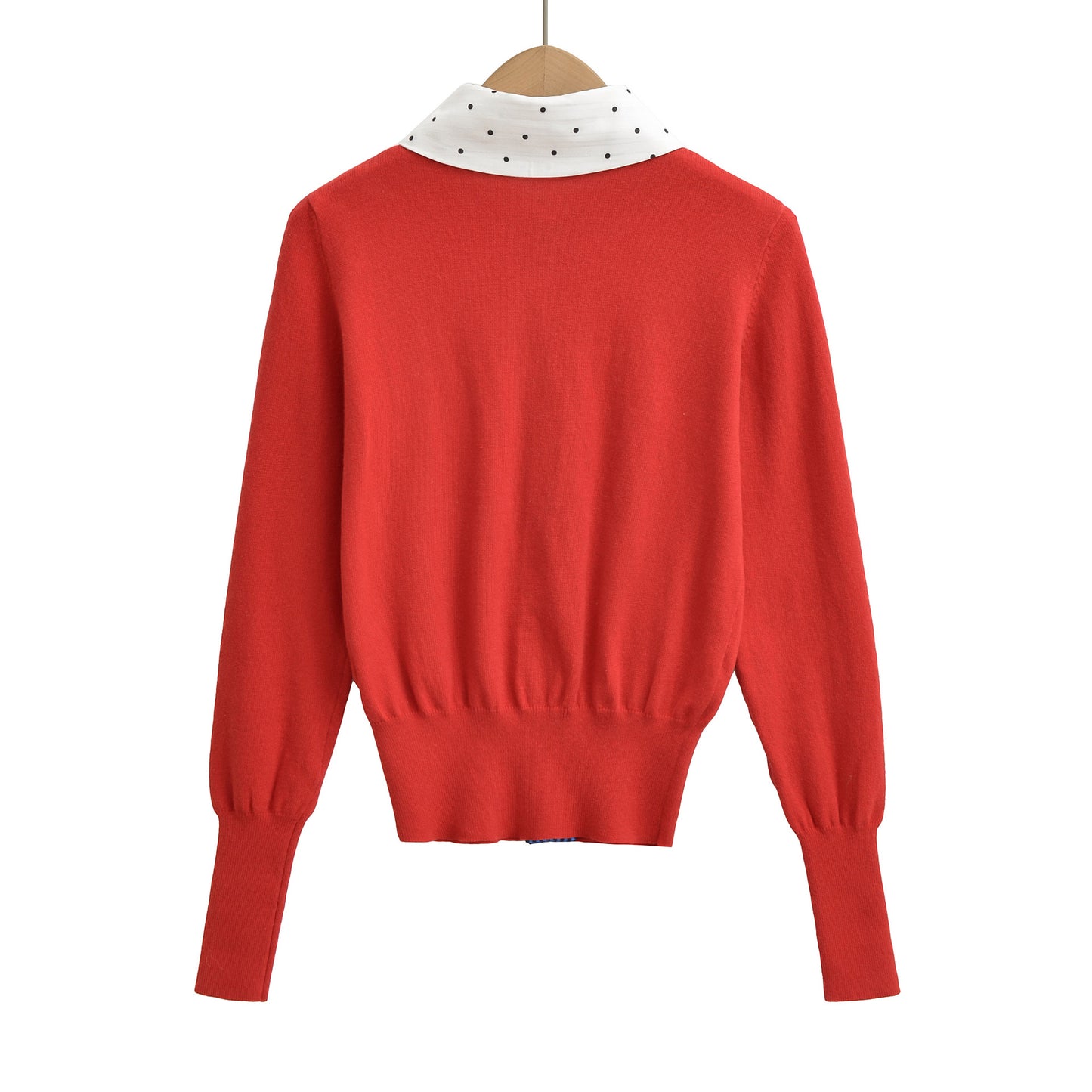 Retro slimming cardigan top fake two-piece patchwork embroidered knit sweater