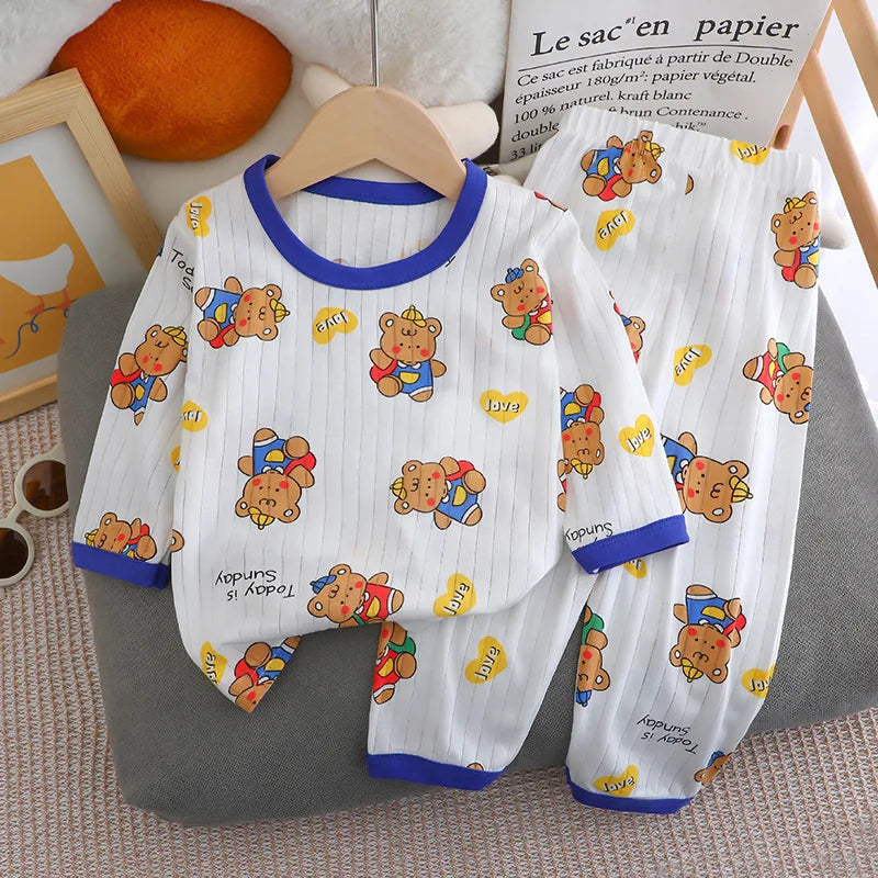 New Summer Children's Long-sleeved Trousers Home Clothes Set Cotton Underwear Baby Thin Pajamas Children Clothing
