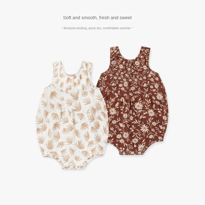 Summer Baby Diaper Cover Cotton Breathable Romper Nordic Style Floral Sleeveless Onesie