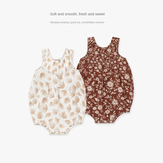 Summer Baby Diaper Cover Cotton Breathable Romper Nordic Style Floral Sleeveless Onesie