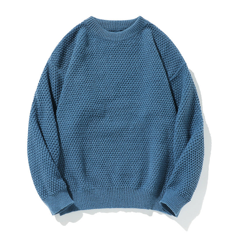 Pineapple Pattern Knit Sweater Men Round Neck Inner Layer Loose Fit Knitwear