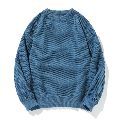 Pineapple Pattern Knit Sweater Men Round Neck Inner Layer Loose Fit Knitwear