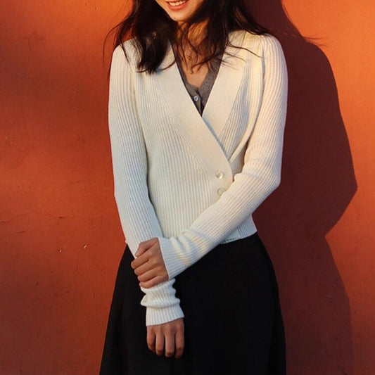 Sweater Knit Vest Set for Women, Wool Blend, V-Neck Cardigan Top