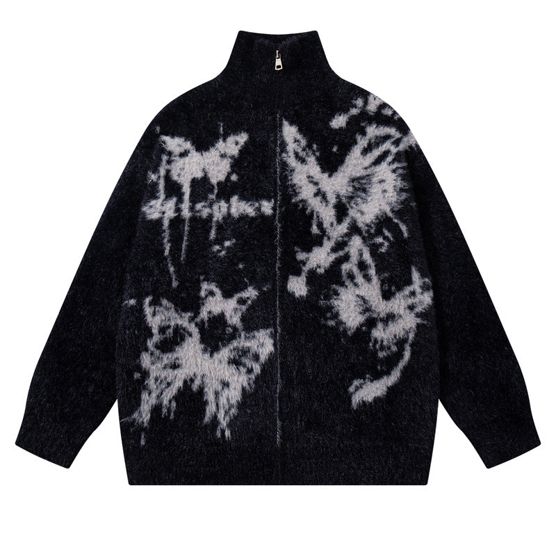 Street Style Design Butterfly Jacquard  High Street Knitwear Lazy Soft Loose Casual Chinese Style Sweater
