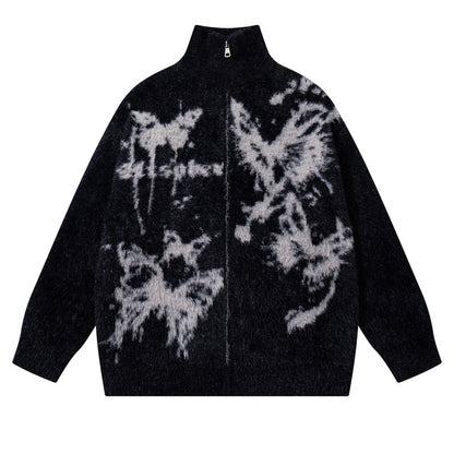Street Style Design Butterfly Jacquard  High Street Knitwear Lazy Soft Loose Casual Chinese Style Sweater