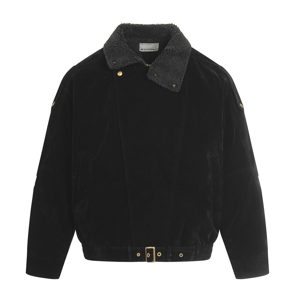 Retro Men's Down Jacket, Turn-Down Collar Patchwork Coat, Trendy Brand Loose Fit, Casual Men's Outerwear