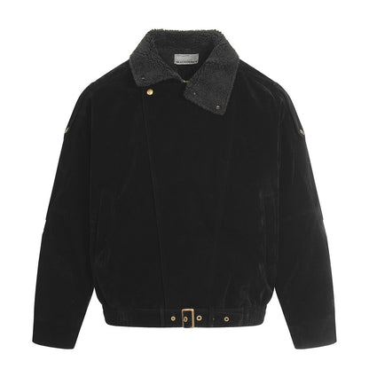 Retro Men's Down Jacket, Turn-Down Collar Patchwork Coat, Trendy Brand Loose Fit, Casual Men's Outerwear