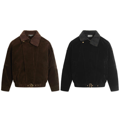 Retro Men's Down Jacket, Turn-Down Collar Patchwork Coat, Trendy Brand Loose Fit, Casual Men's Outerwear