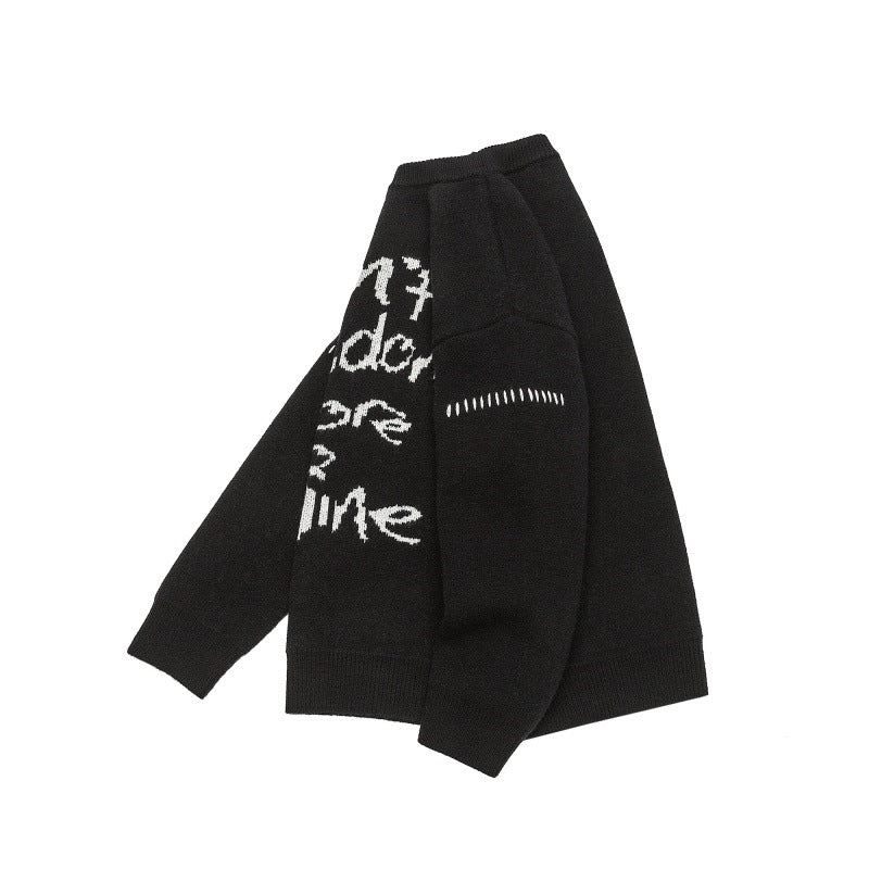 Casual Knit Sweater with Letter Unisex Loose Fit