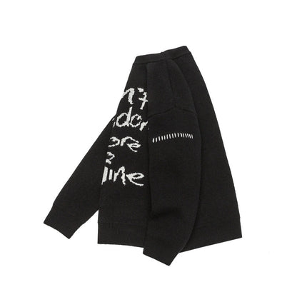 Casual Knit Sweater with Letter Unisex Loose Fit