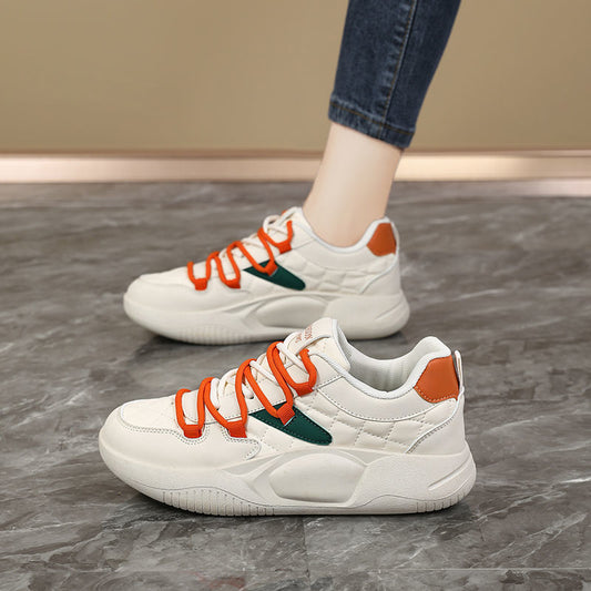 Golden Step Comfort Women's White Sneakers New Autumn Style Thick Sole Dad Shoes Round Toe Sport Shoes Leather Upper Versatile