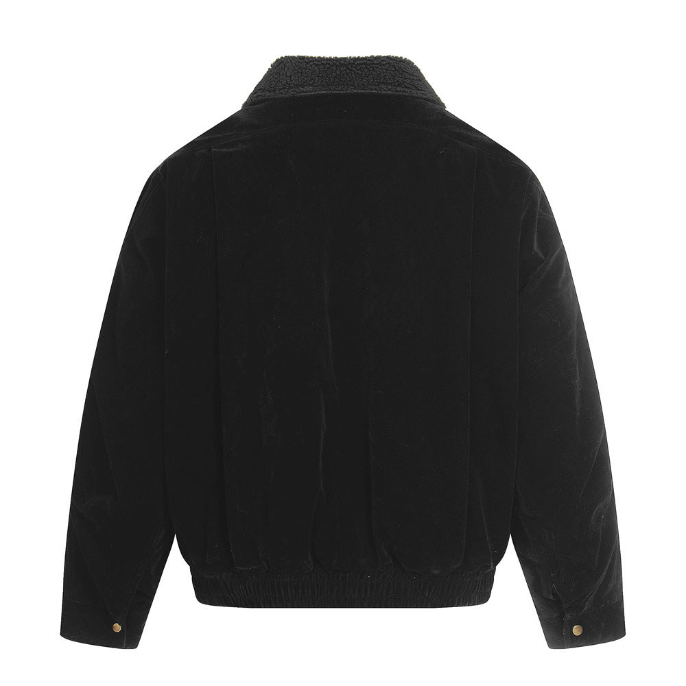 Retro Men's Down Jacket, Turn-Down Collar Patchwork Coat, Trendy Brand Loose Fit, Casual Men's Outerwear