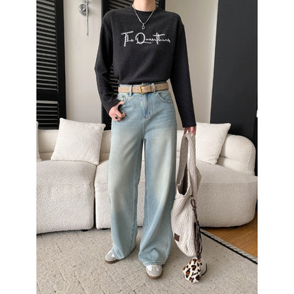 Trendy Washed Distressed Bleached Slim Straight Leg Floor-Length