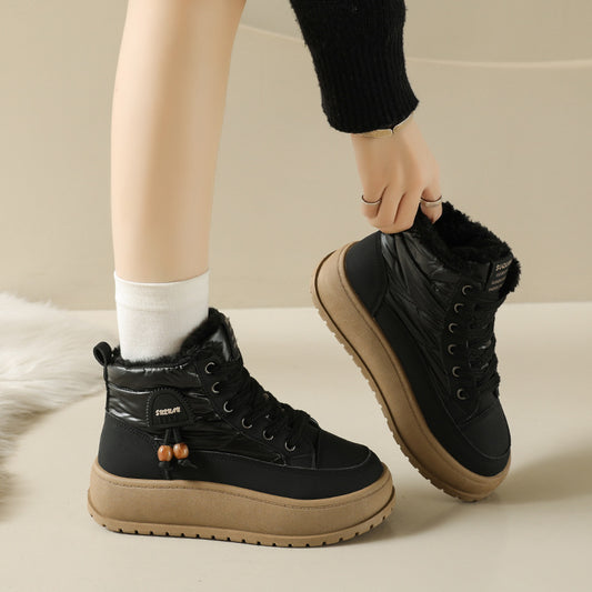 Fleece-Lined High-Top Snow Boots for Women, Fashionable Insulated Casual Winter Shoes  Student-Friendly Design