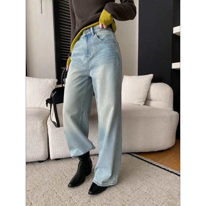 Trendy Washed Distressed Bleached Slim Straight Leg Floor-Length