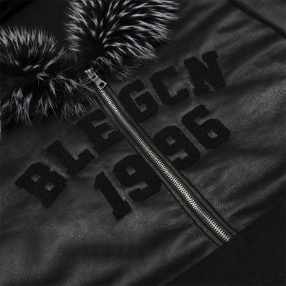 Street Style Men's Cotton Coat with Hood, Fur Collar, Letter Embroidery, Casual Loose Fit Outerwear Jacket