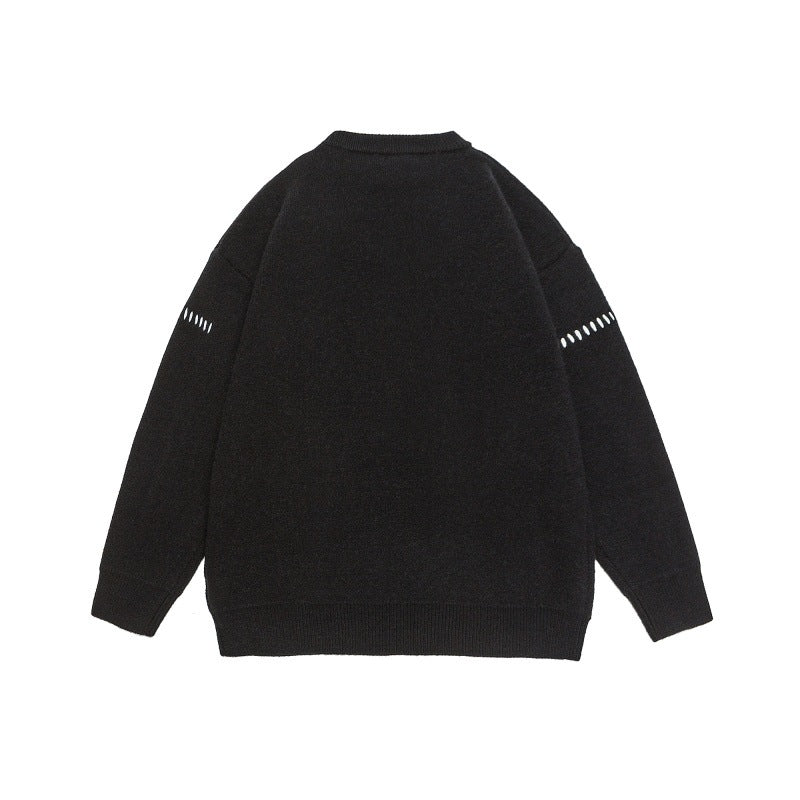 Casual Knit Sweater with Letter Unisex Loose Fit