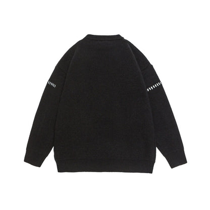 Casual Knit Sweater with Letter Unisex Loose Fit