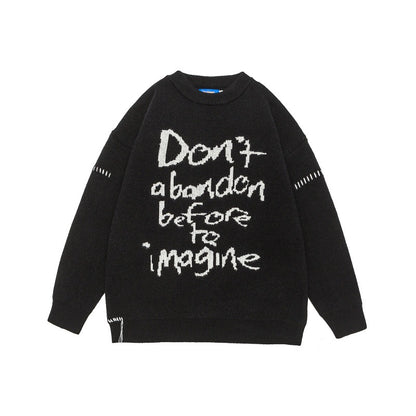 Casual Knit Sweater with Letter Unisex Loose Fit