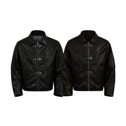 Style Men's Cotton Coat with Turn-Down Collar, PU Leather Patchwork, Loose Fit, Casual Outerwear Jacket