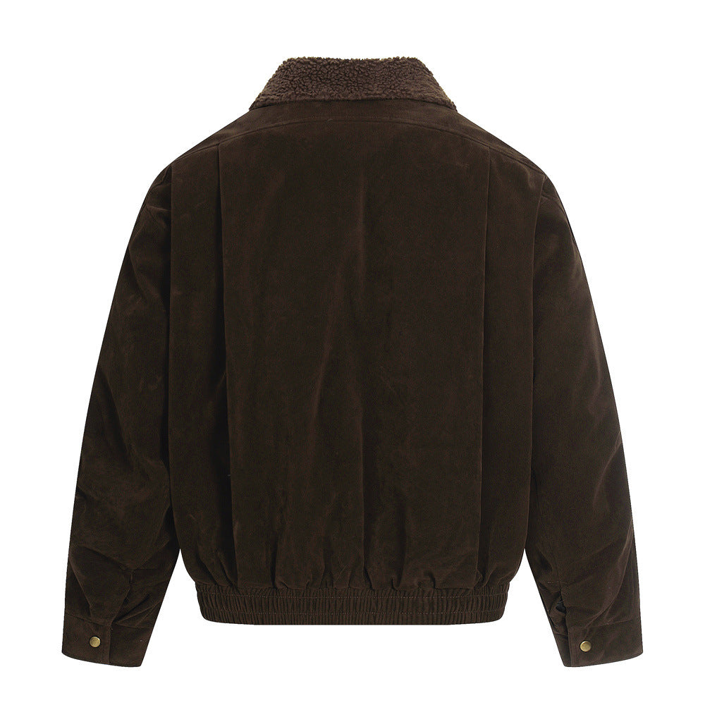 Retro Men's Down Jacket, Turn-Down Collar Patchwork Coat, Trendy Brand Loose Fit, Casual Men's Outerwear