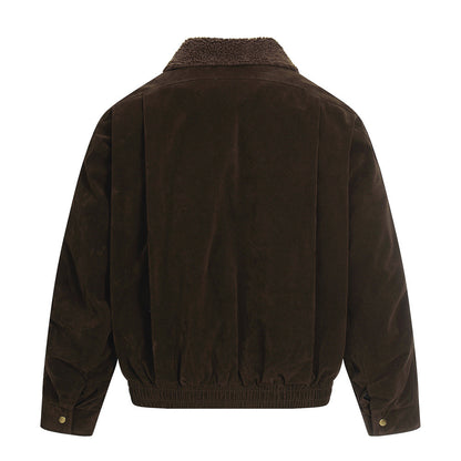 Retro Men's Down Jacket, Turn-Down Collar Patchwork Coat, Trendy Brand Loose Fit, Casual Men's Outerwear