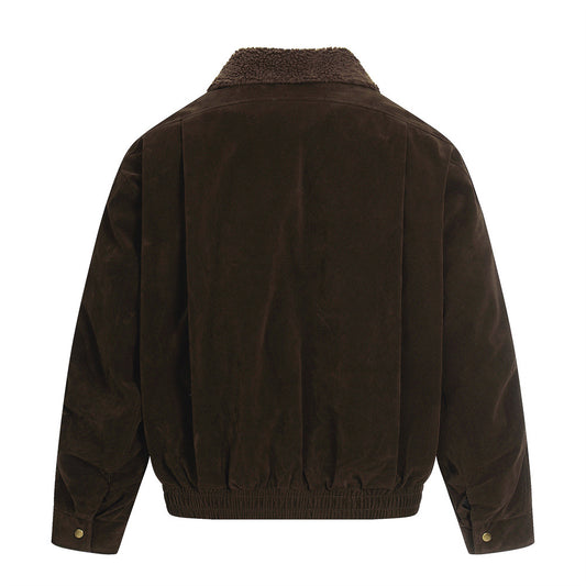 Retro Men's Down Jacket, Turn-Down Collar Patchwork Coat, Trendy Brand Loose Fit, Casual Men's Outerwear