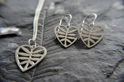 Leafy Heart Pendant in stainless steel on silver chain